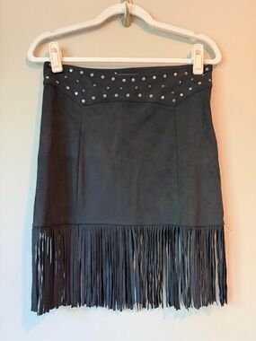 Idyllwind by Miranda Lambert Black Fringe Studded Mini Skirt Sz S VGUC Western